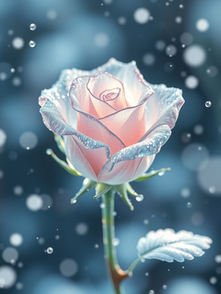 Realistic Ice Rose in Snowy Anime Style