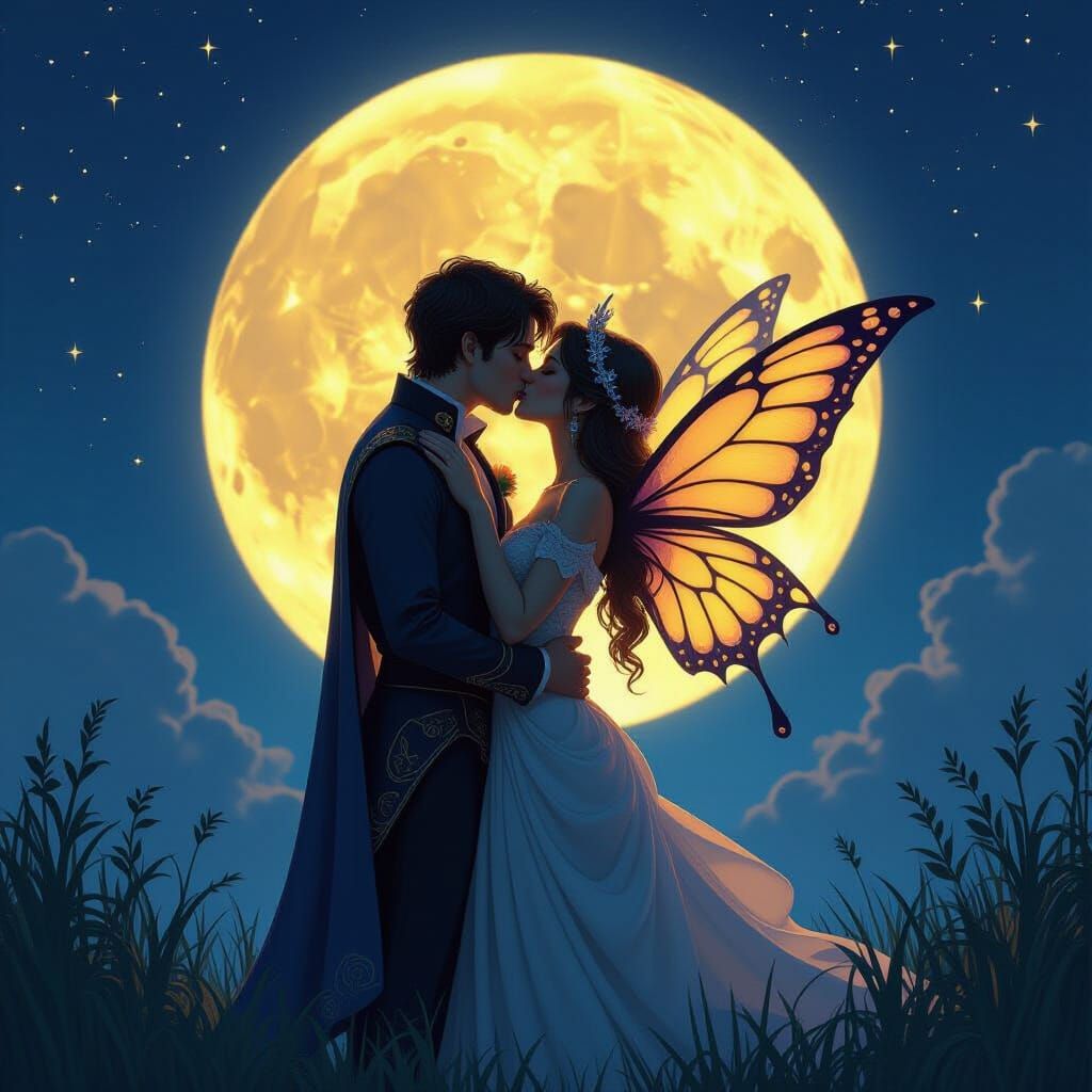 Moonlit Fairy Kiss: Dark Fantasy Alcohol Line Art