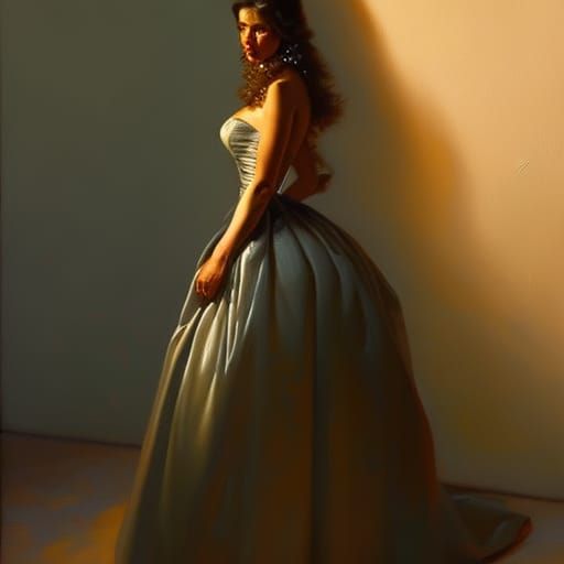 Woman in Ballgown: Oil Painting by Gurney