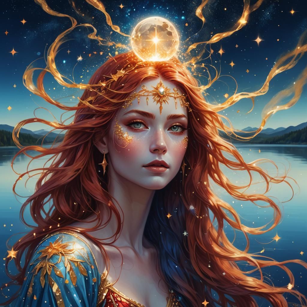 Mystical Goddess Reflected in Lake: Fantasy Art