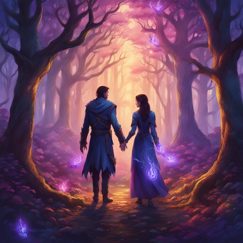 Mystical Forest: Lovers Holding Hands