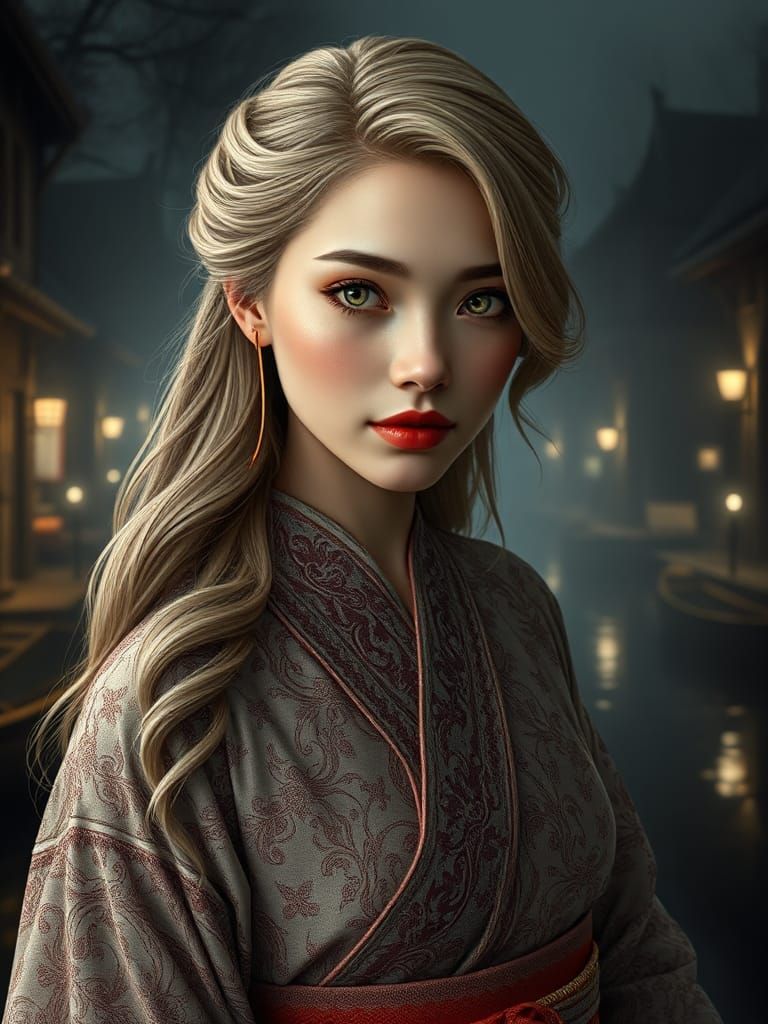 Vintage Sepia Portrait of a Woman in Kimono