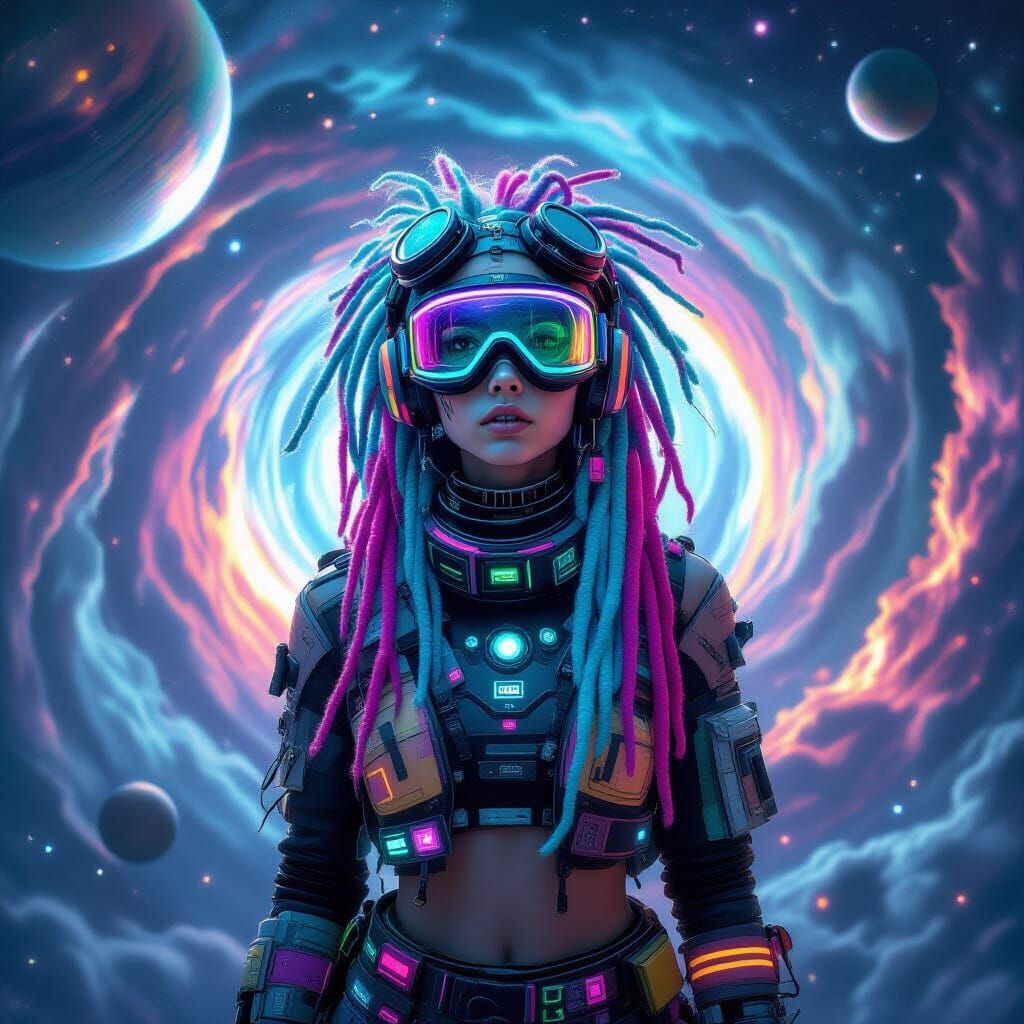 Raver Girl on Edge of Space Vortex, Psychedelic Art