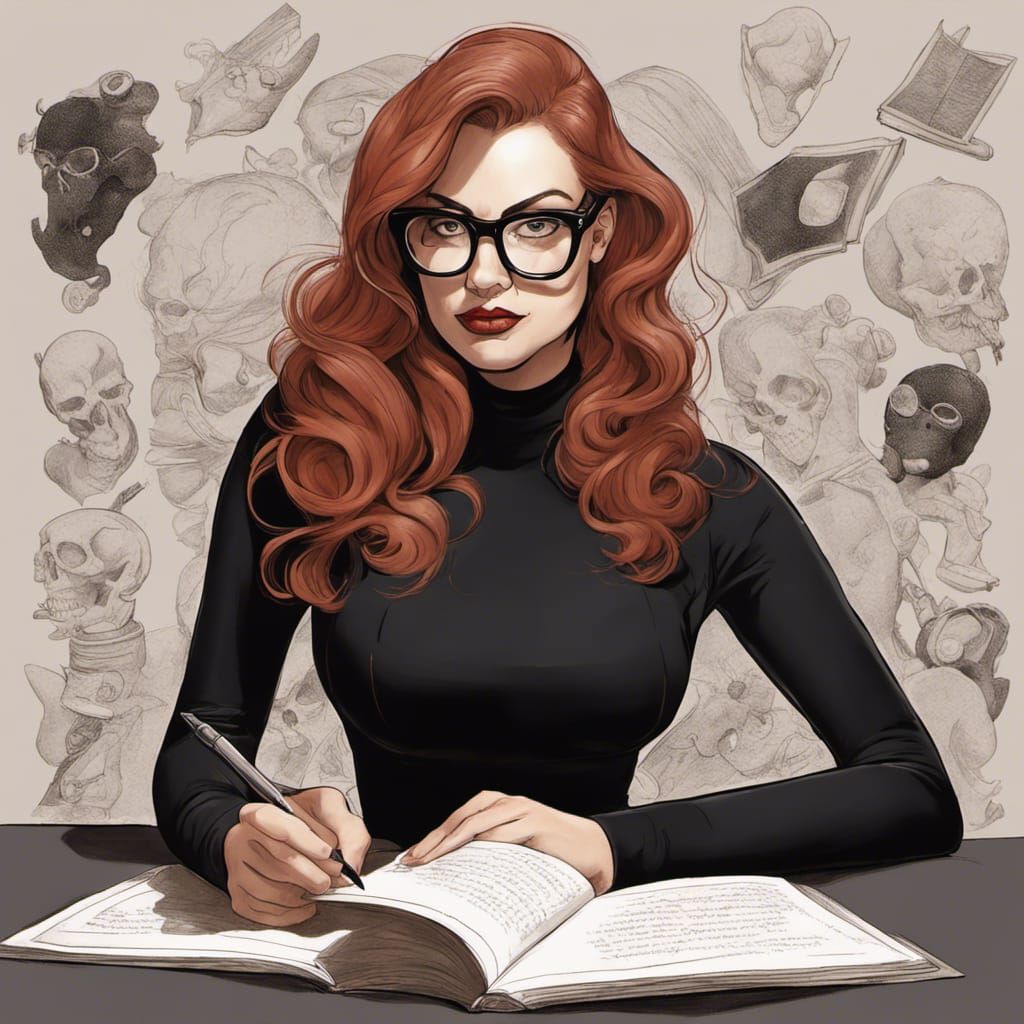 Curvy Woman Writing, Digital Art Inspired by Nouvelle Vague