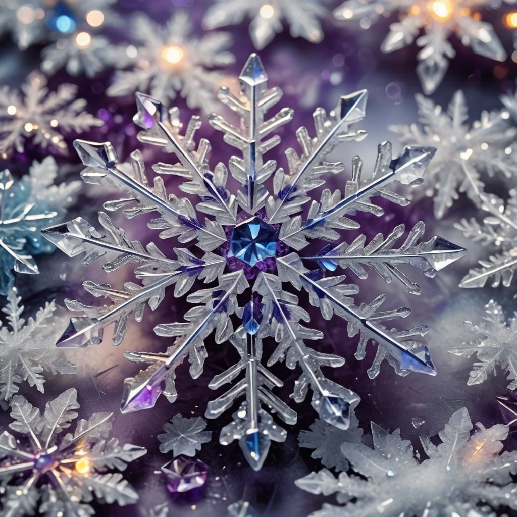 Ethereal Crystal Snowflake on Snow in Oil Painting Style