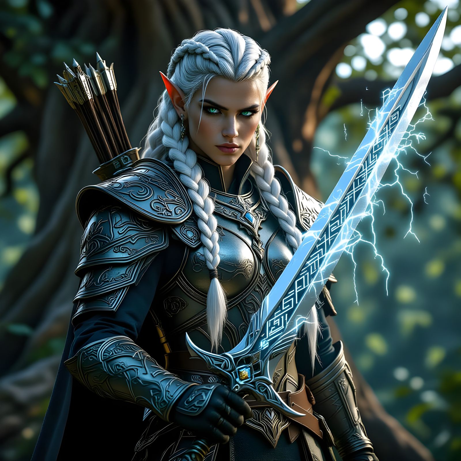 Elven Warrior Stands Defiantly in Mystical Forest