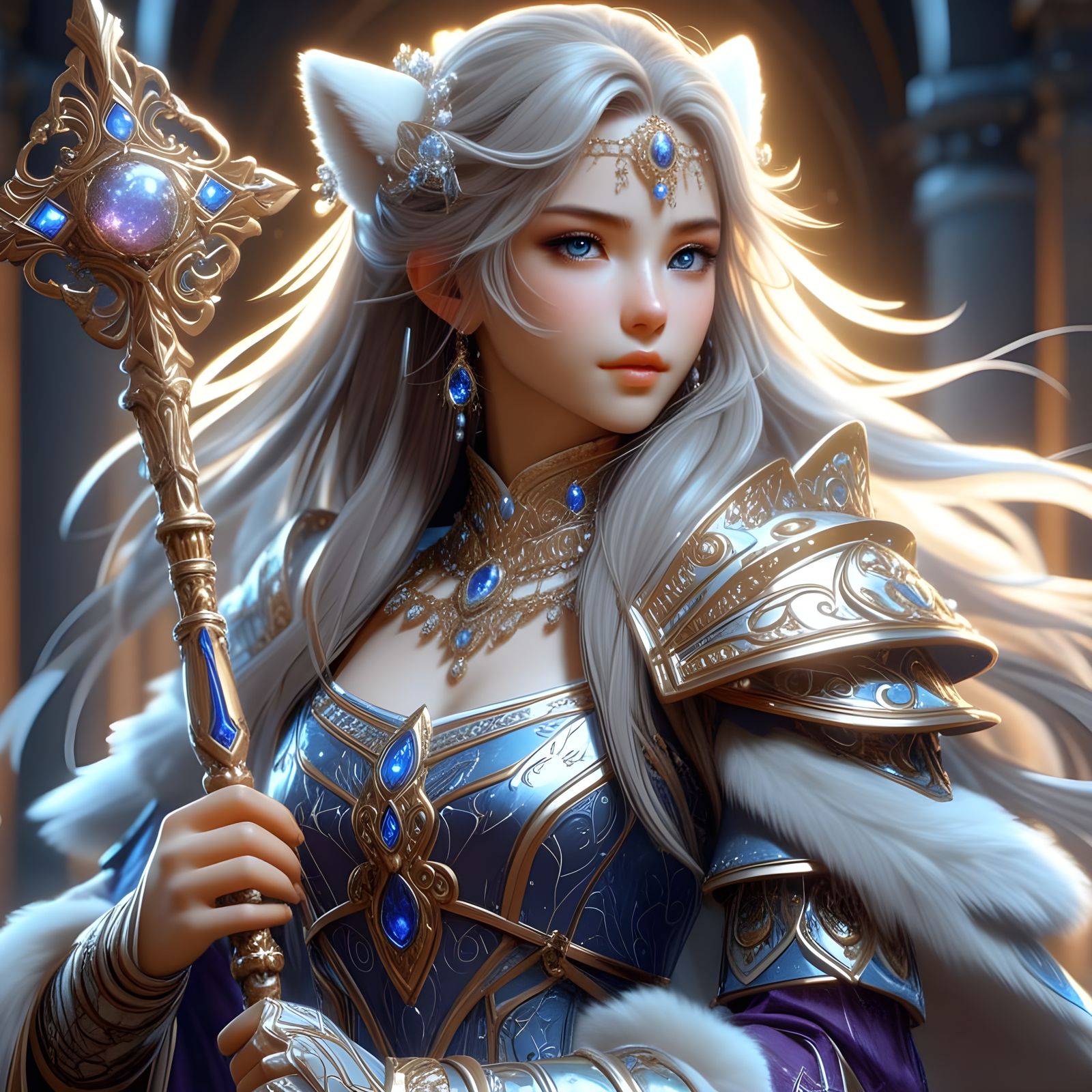 Anime Goddess Priestess in Elegant Ceremonial Armor