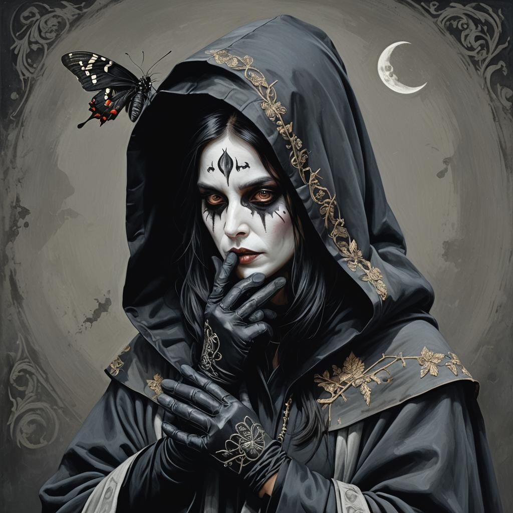 Mysterious Woman with Death's Head Moth, Fantasy Art