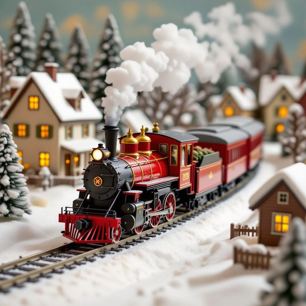 Vintage Steam Train Miniature Village Scene
