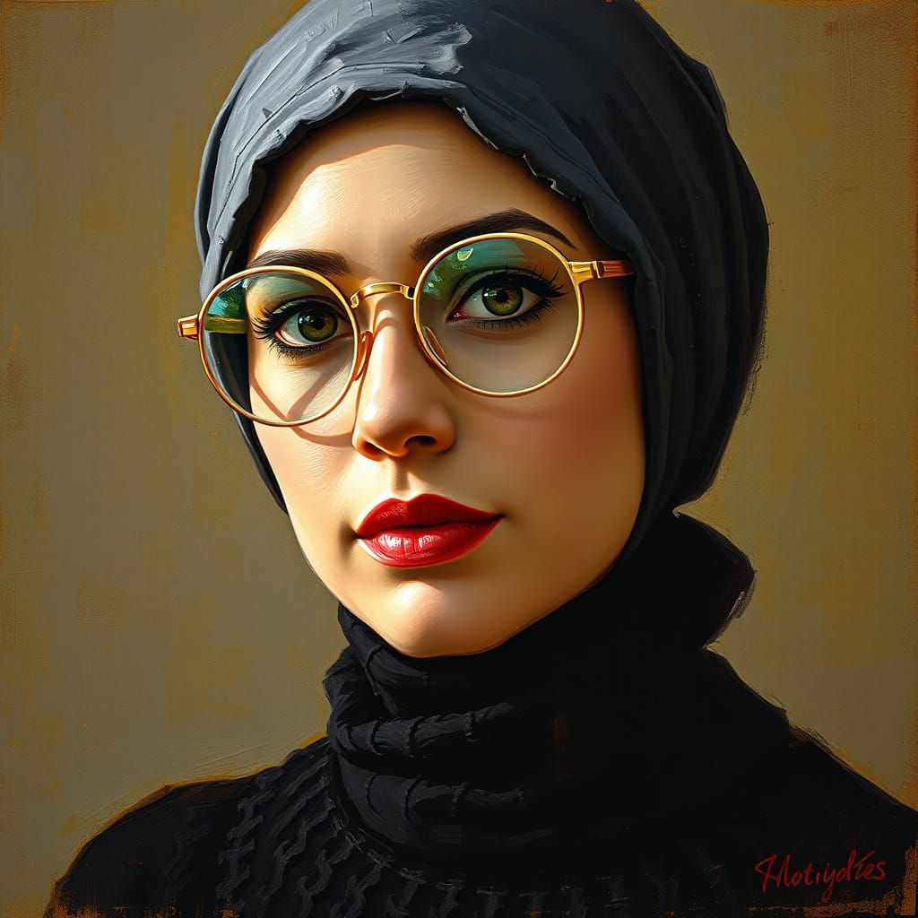 Woman in Turtleneck as Impressionist Oil Portrait