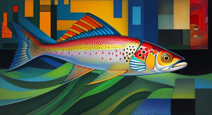 Trout Fisherman: A Gustav Klimt-Style Cubist Masterpiece