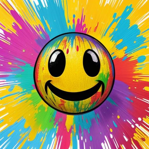 Vibrant Splash Art Smiley Face With Cheerful Message
