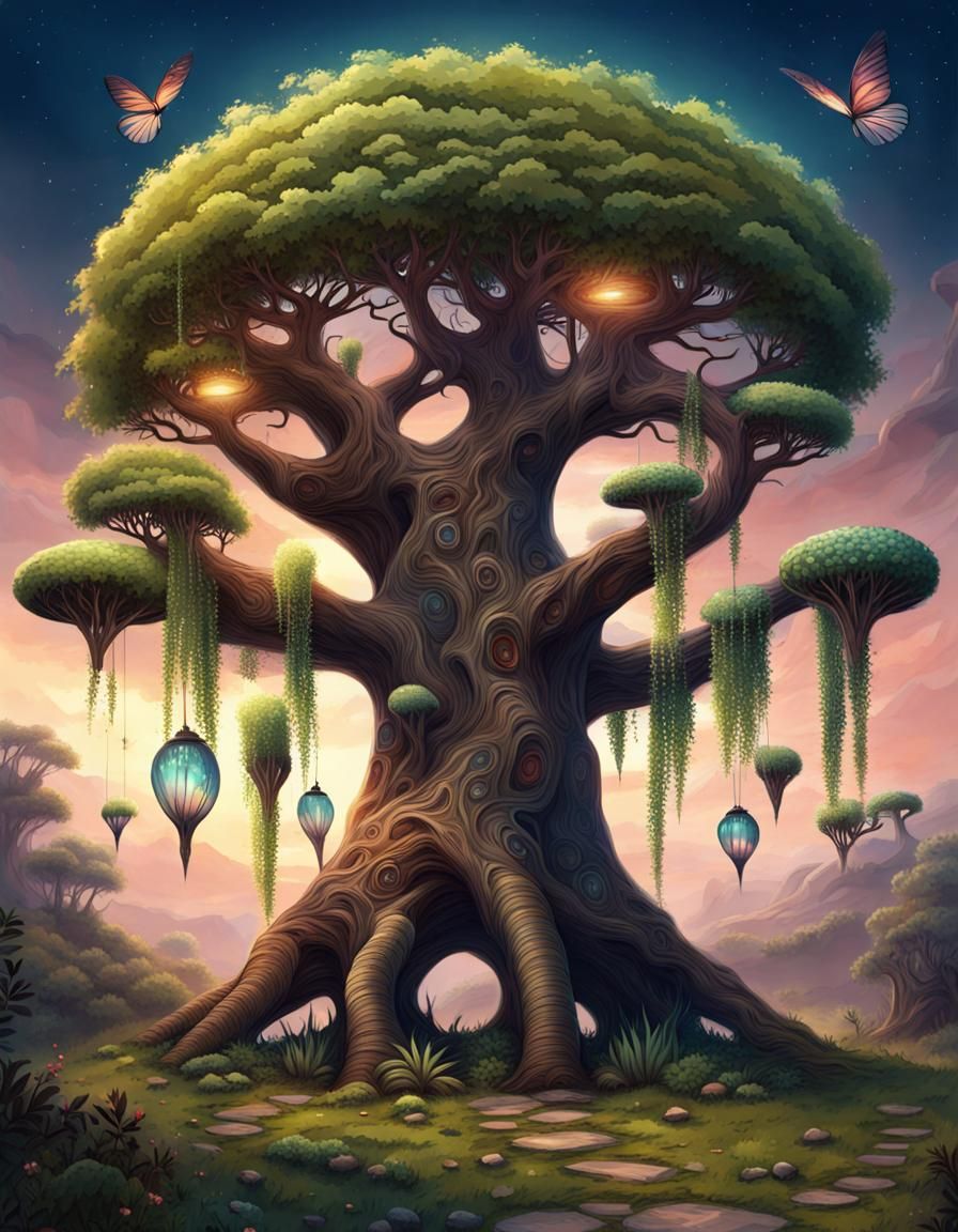 Magical Alien Garden With Animal Tree