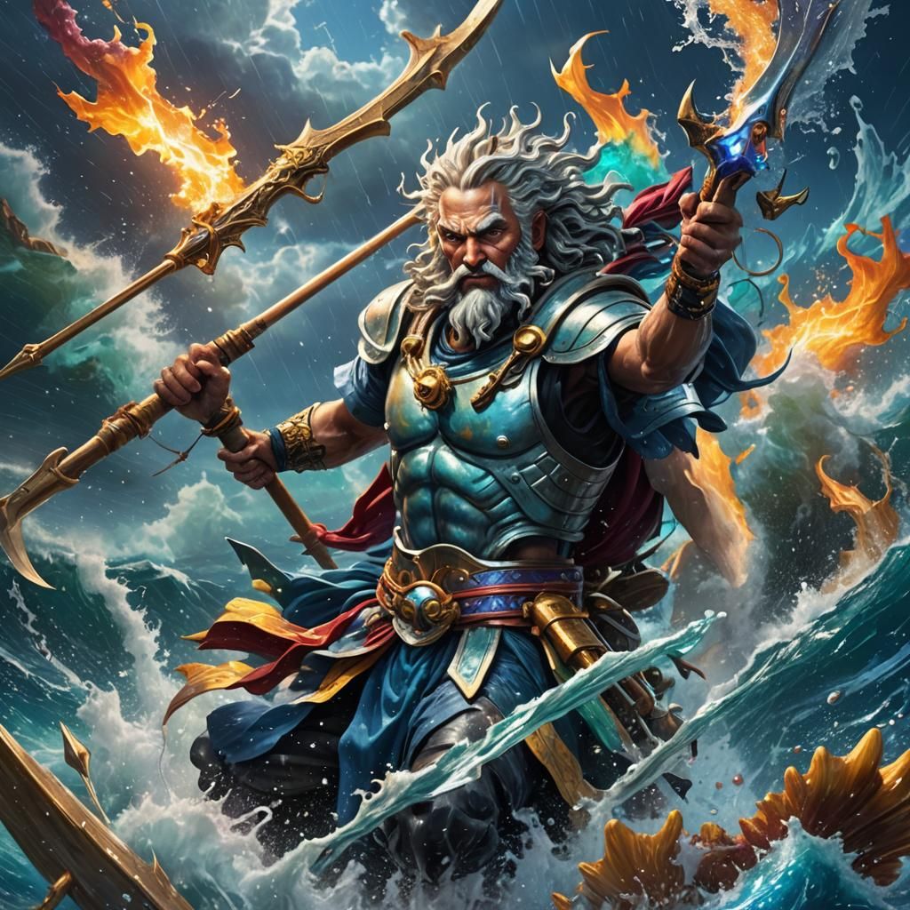 Neptune Creates a Storm: Hyperrealistic Splash Art
