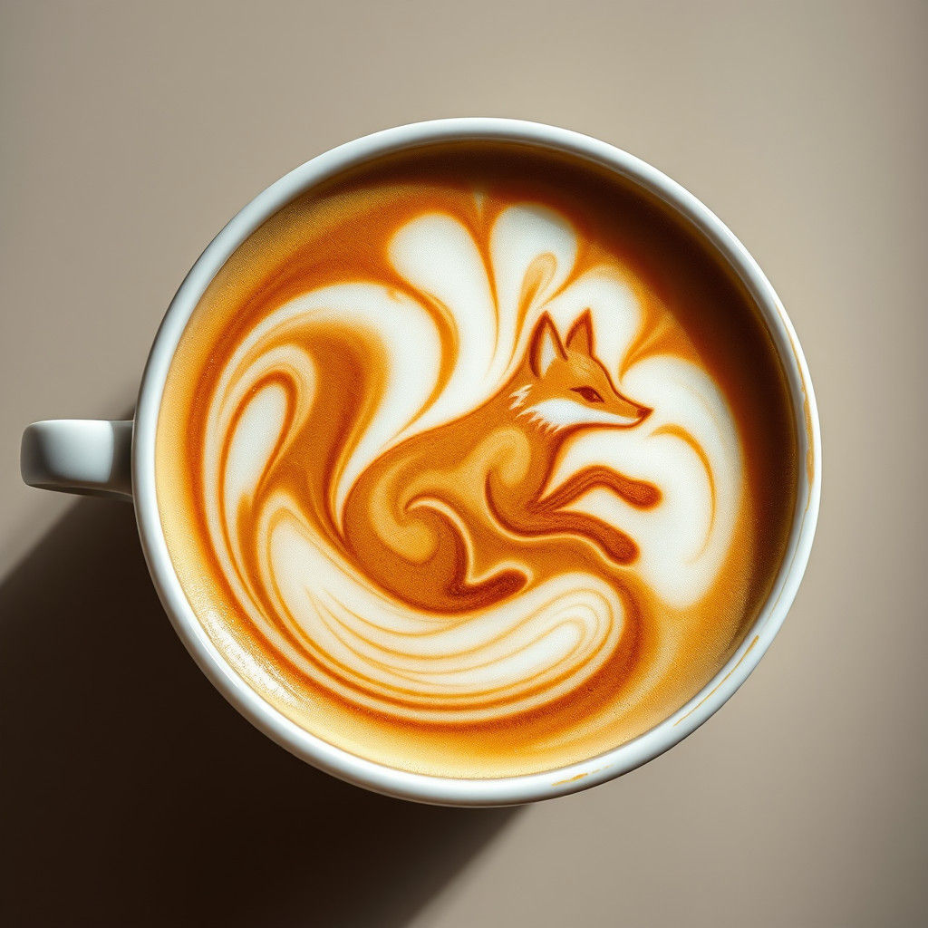Hyperrealistic Latte Art Fox in Teacup
