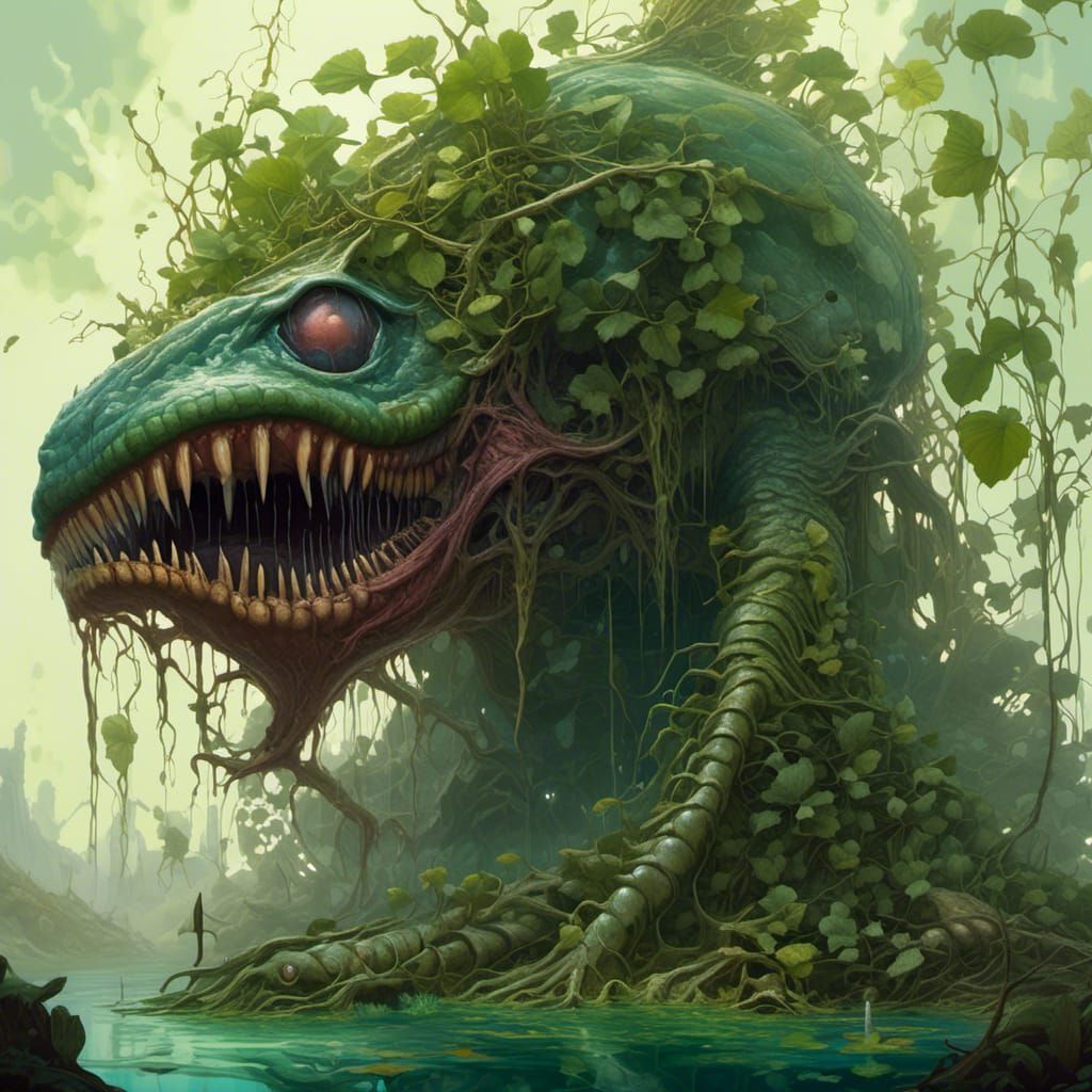 Giant Man-Eating Flytrap in Bioluminescent Forest