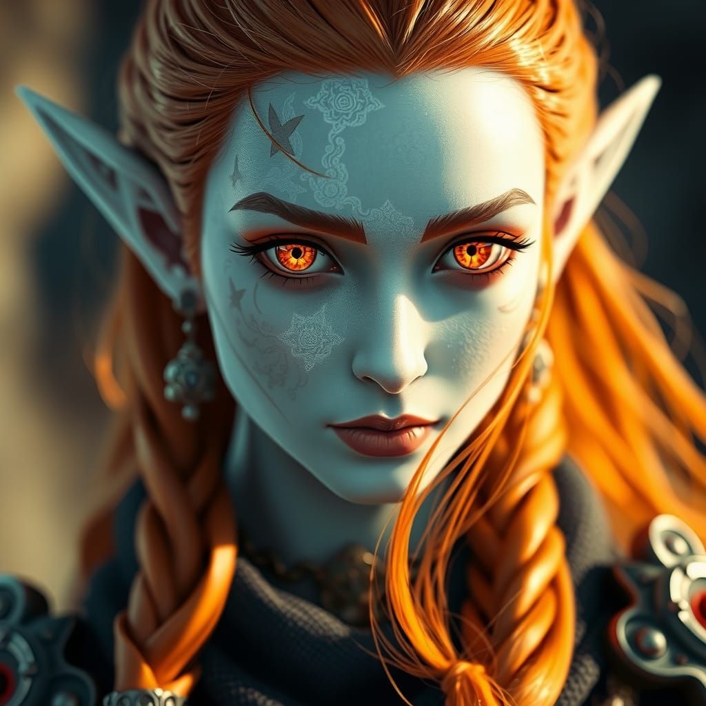 Midna Portrait with Orange Hair, Hyperdetailed Manga Style