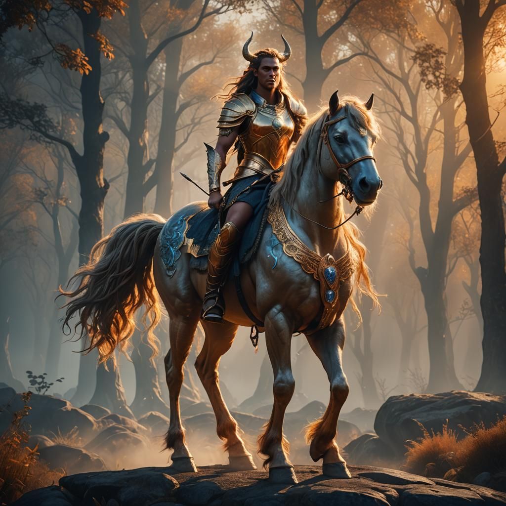 Heroic Centaur in Golden Light Fantasy Art