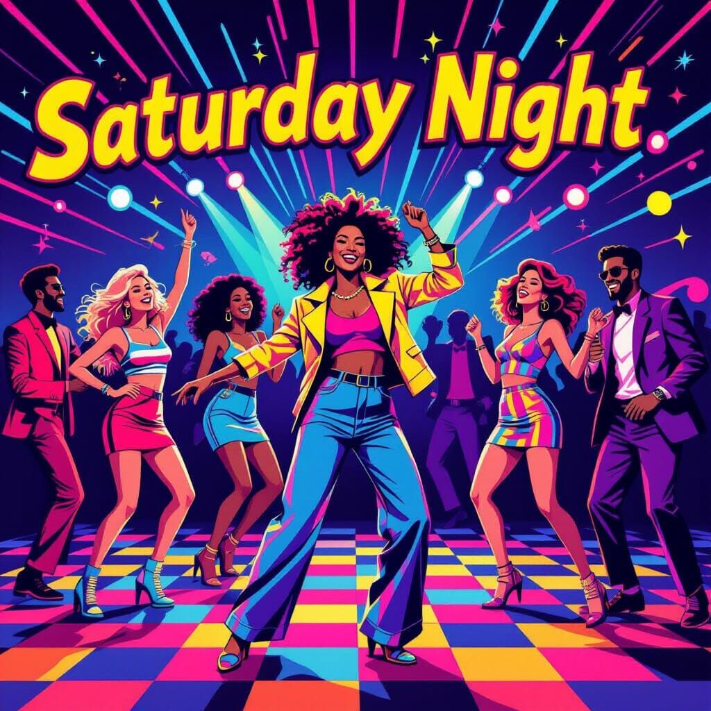 90s Dance Floor Celebration in Pop Art Style