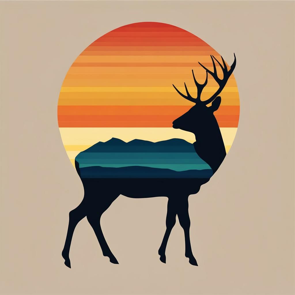 Minimalist Deer at Sunrise: Stylized Painting