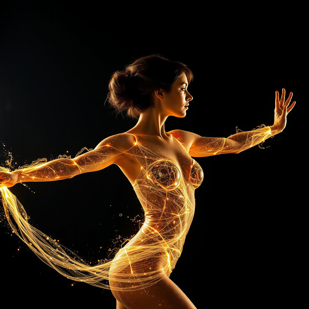 Radiant Woman Stretching in Dramatic Light