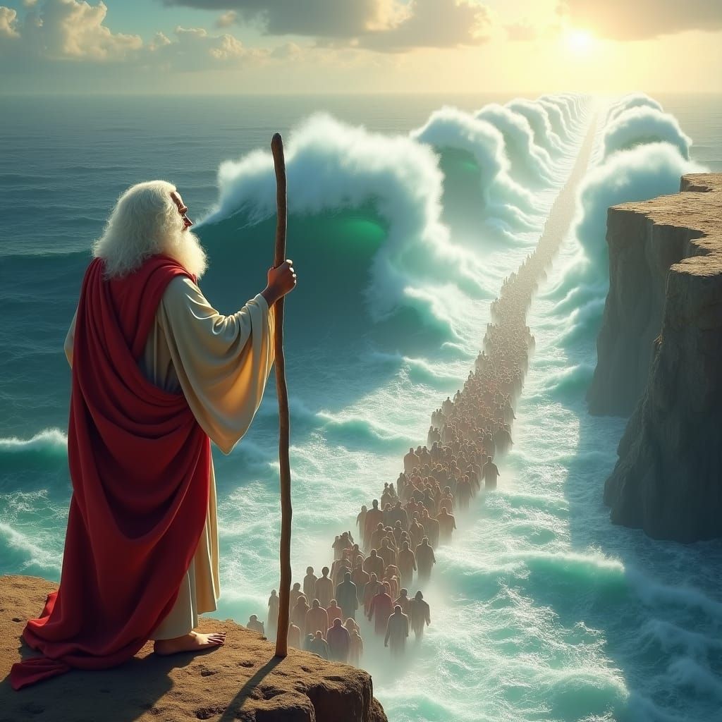 Moses Parts the Red Sea in 3D Rendering