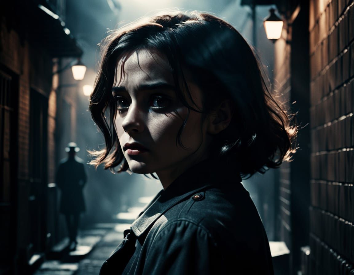 Suspicious Figure in Dark Alley Film Noir Style