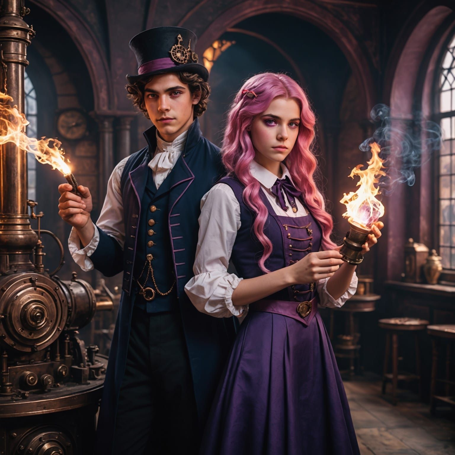 Teenage Wizard and Witch Practice Fire Magic