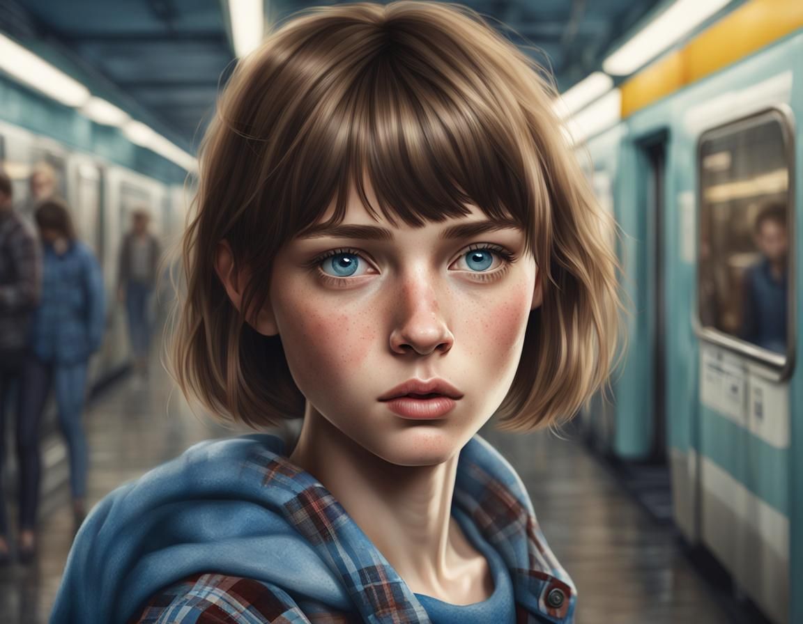 Realistic Portrait of a Young Woman in Subway