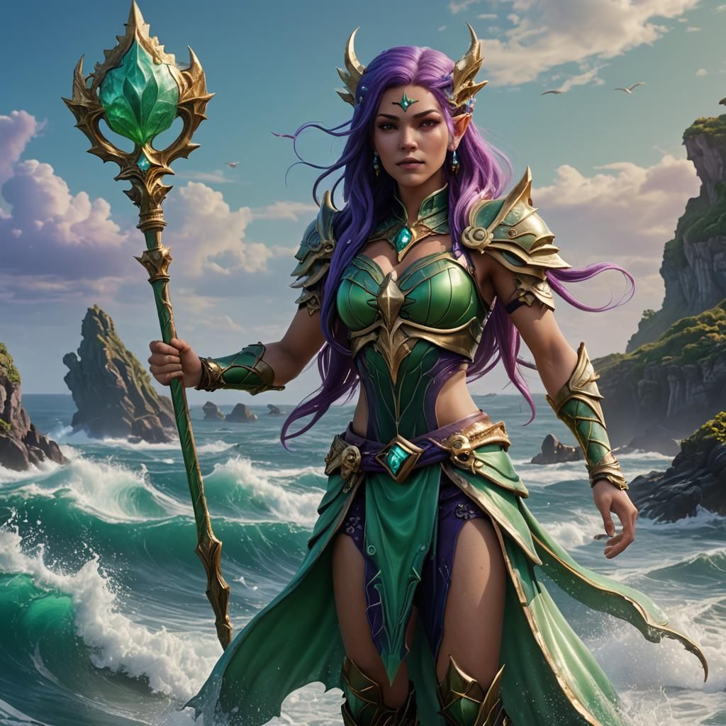 Triton Cleric with Green Skin, Fantasy Art