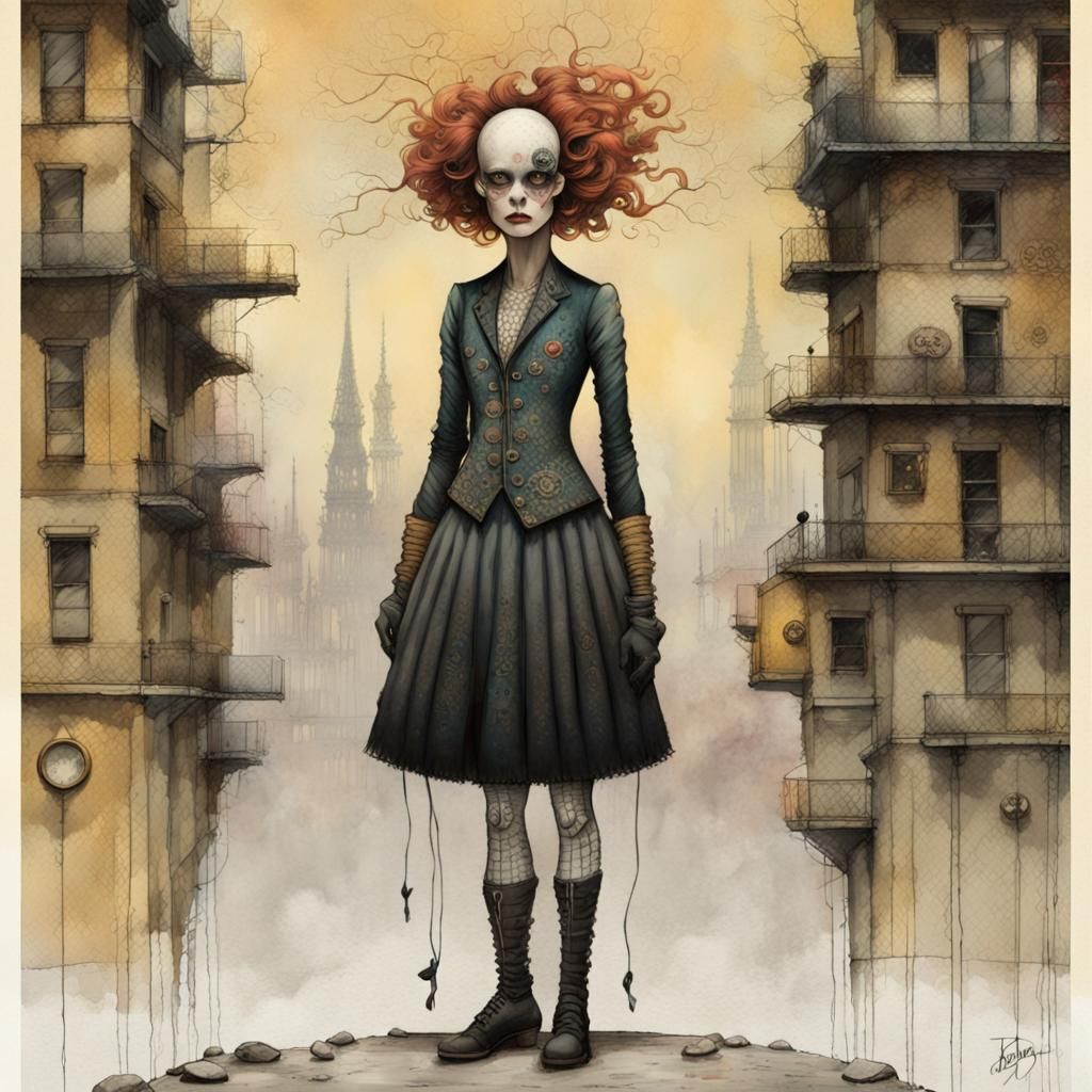 Eccentric Woman in Art Brut Style