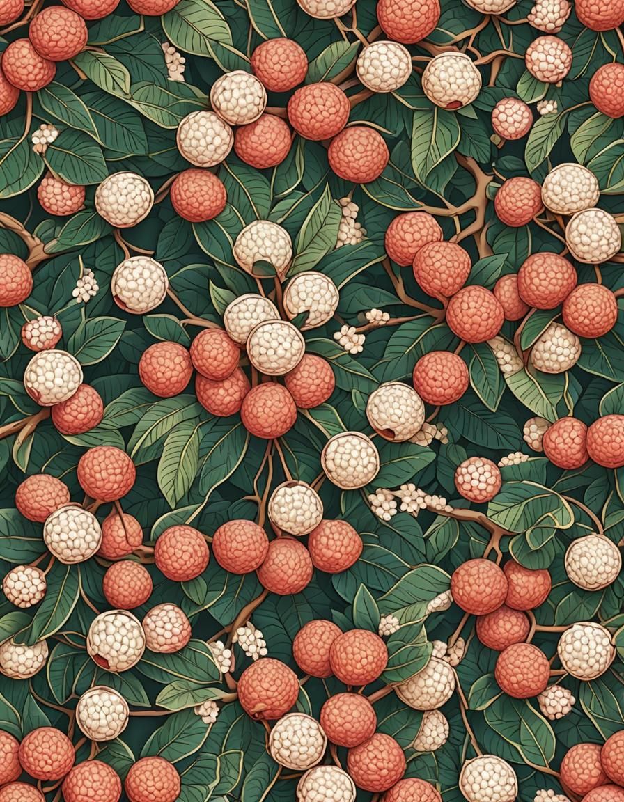 Japanese Lychee Garden with Abstract Fractal Art