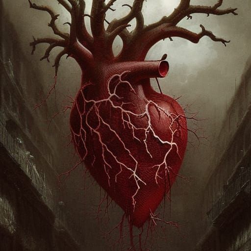 Dramatic Anatomical Heart with Thorns Digital Painting