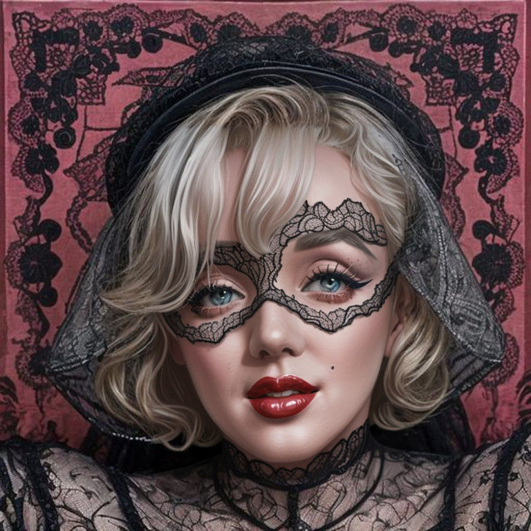 Marilyn Monroe with Intricate Black Lace and Vibrant Colors