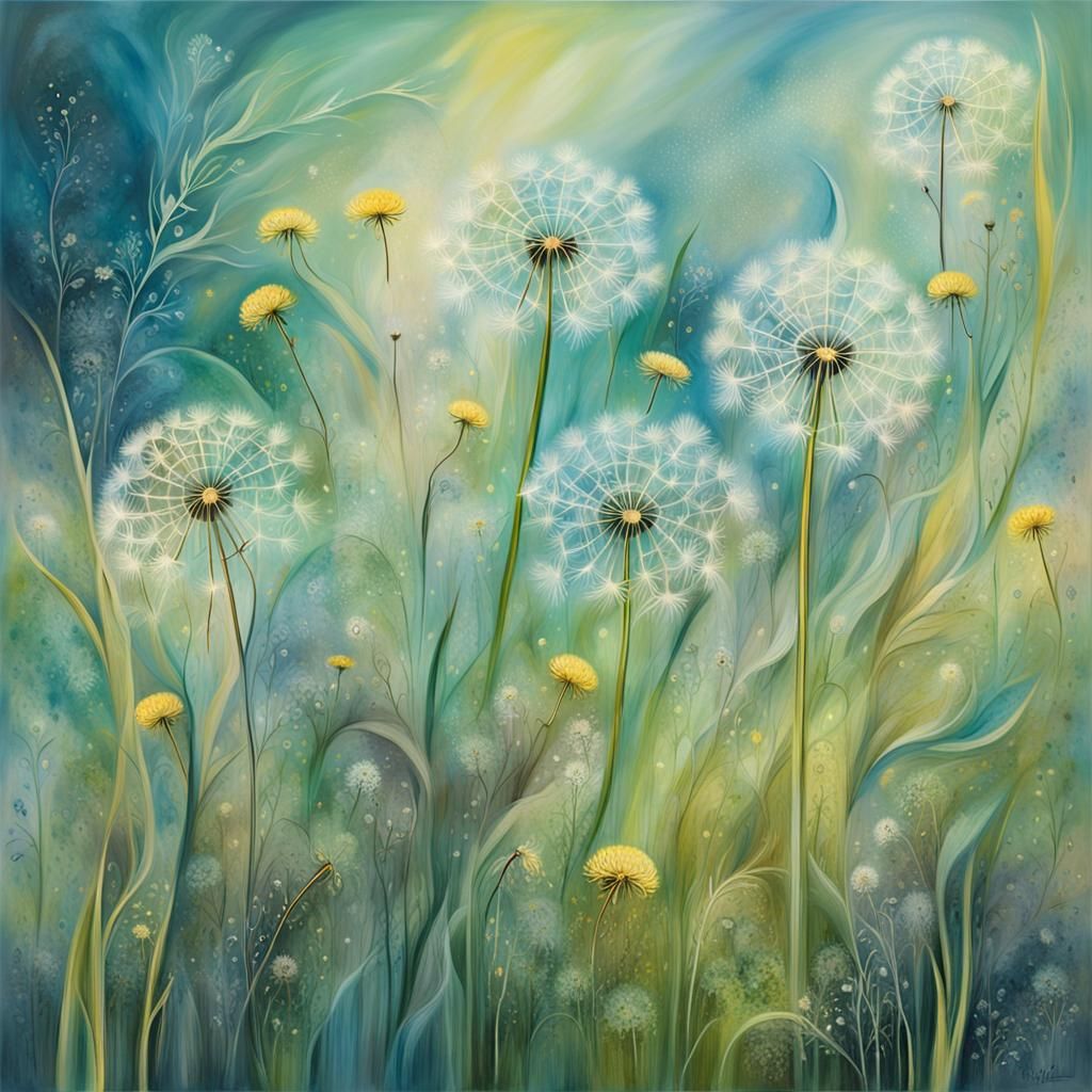 Ethereal Dandelion Meadow in a Surreal Style