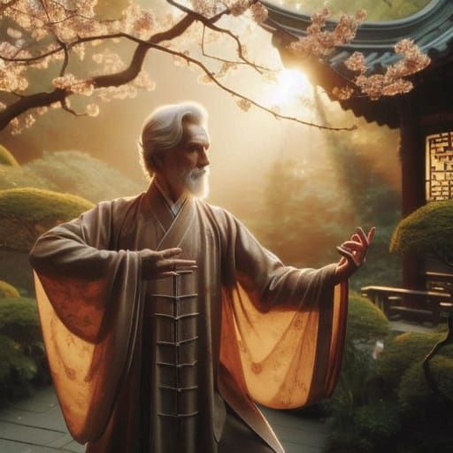 Serene Aged Master in Traditional Chinese Garden at Golden H...