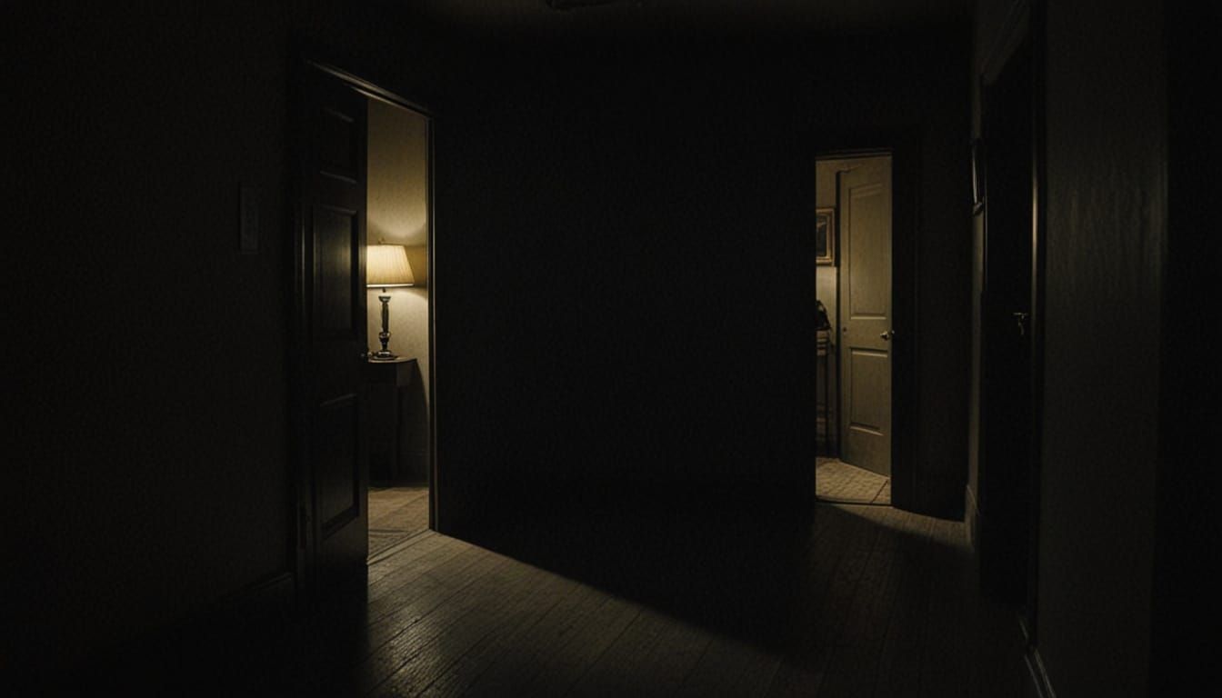 Mysterious Apartment Door Creaks Shut in Dark Cinematic Scen...
