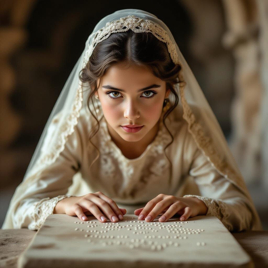 Intense Girl Reads Braille in Cinematic Style
