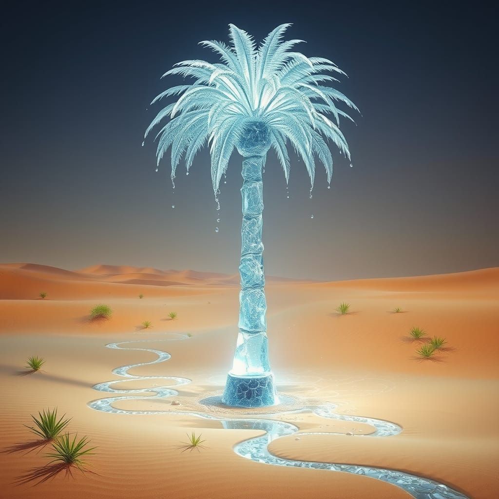 Surreal Oasis in the Desert: A Crystal Palm Tree Rises from ...