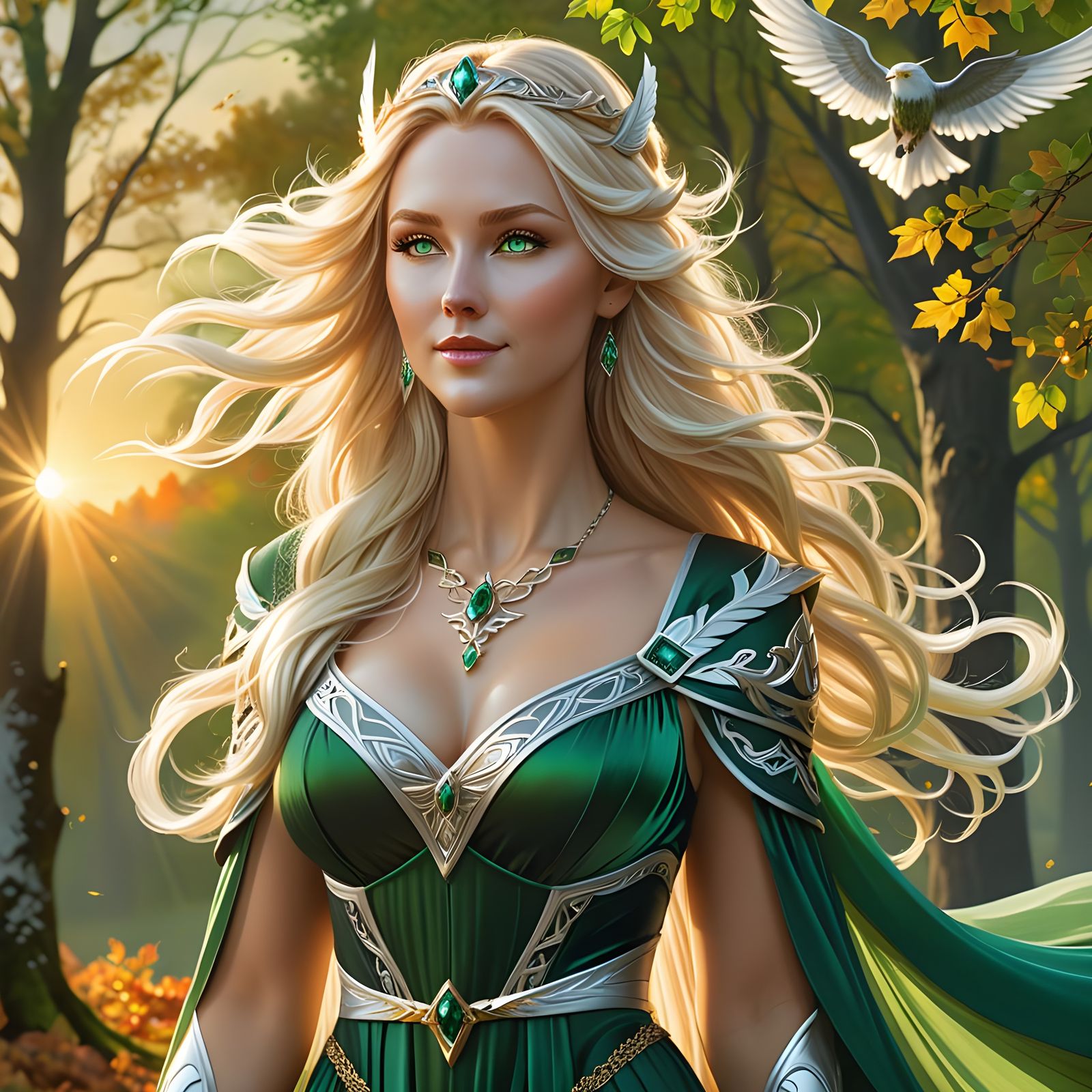 Norse Goddess in Autumnal Sunset: Digital Painting