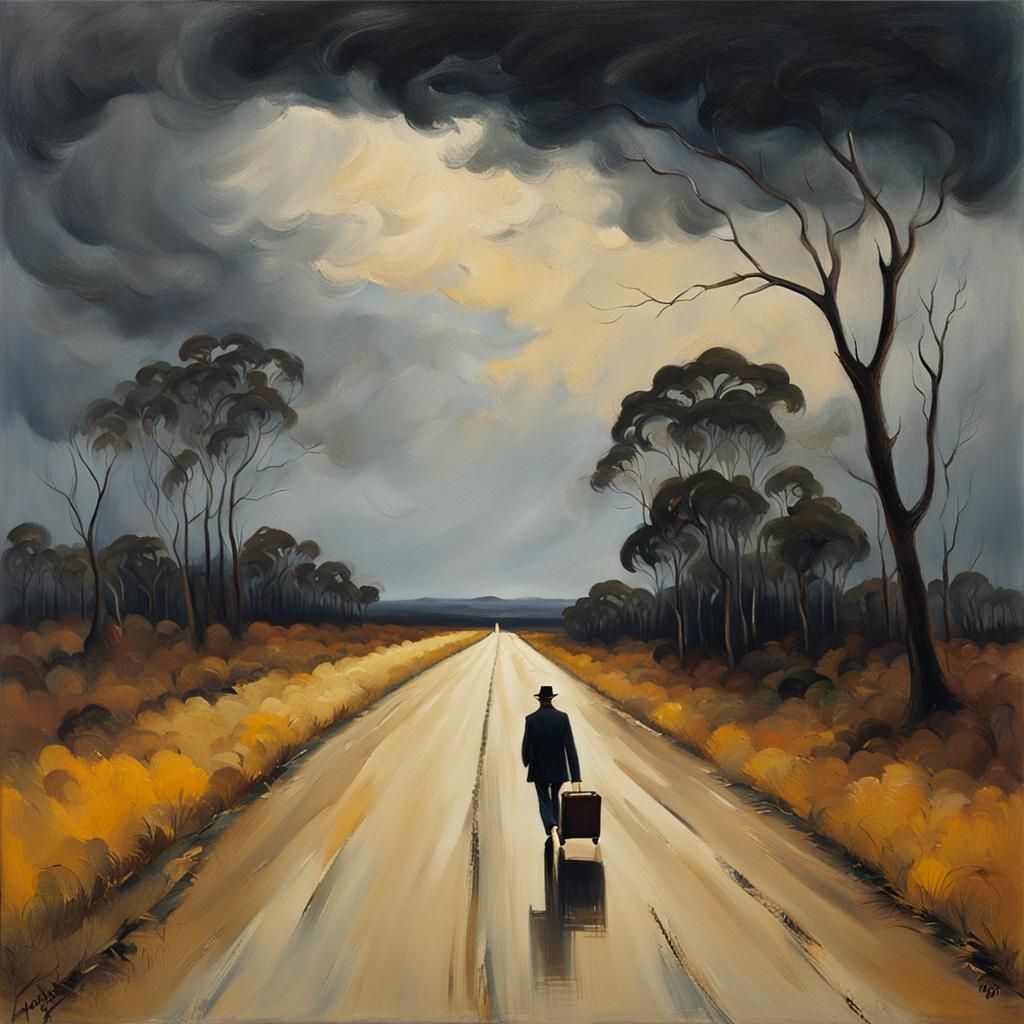 Desolate Australian Road in Impressionism Style