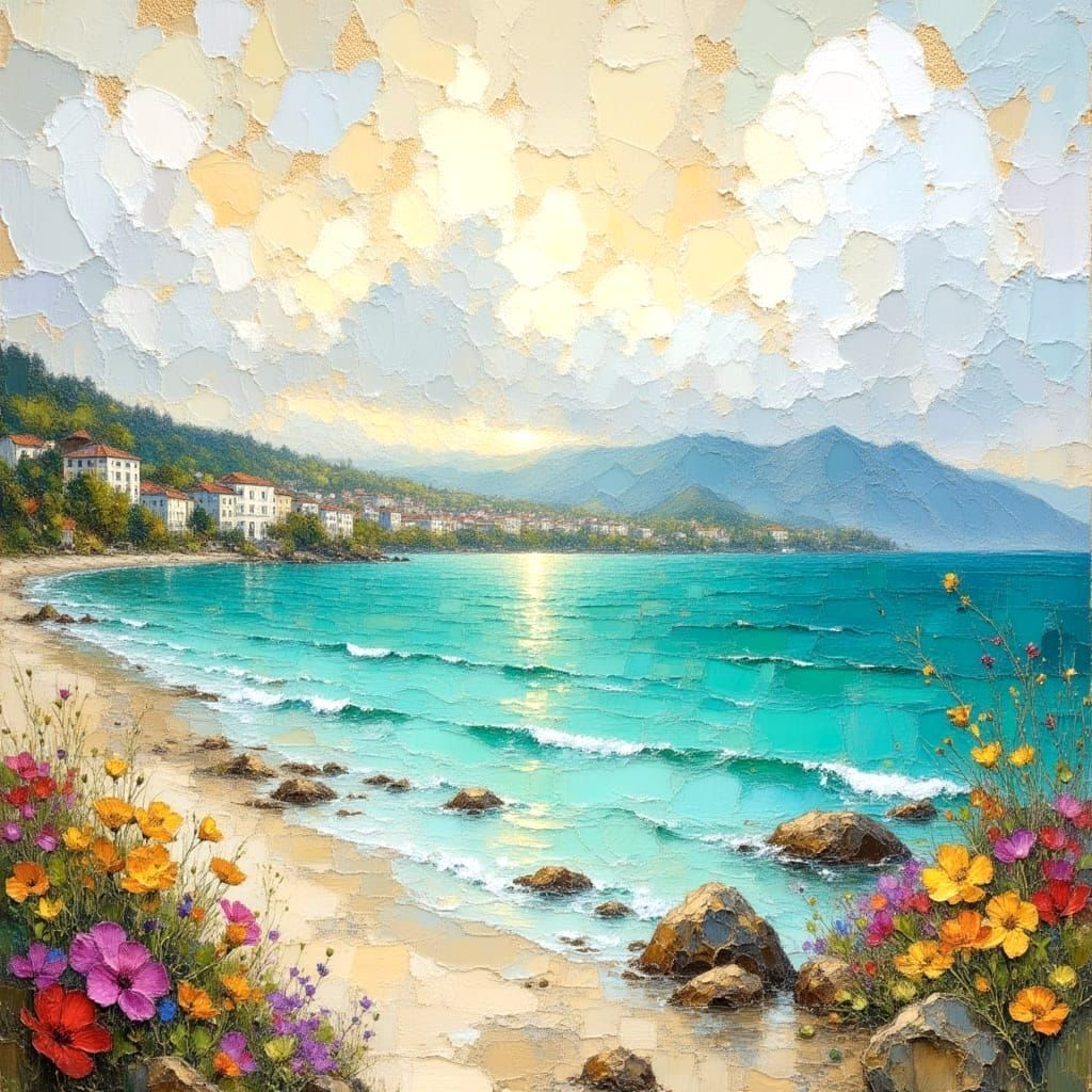 Impasto Painting of Illuminated City and Seascapes