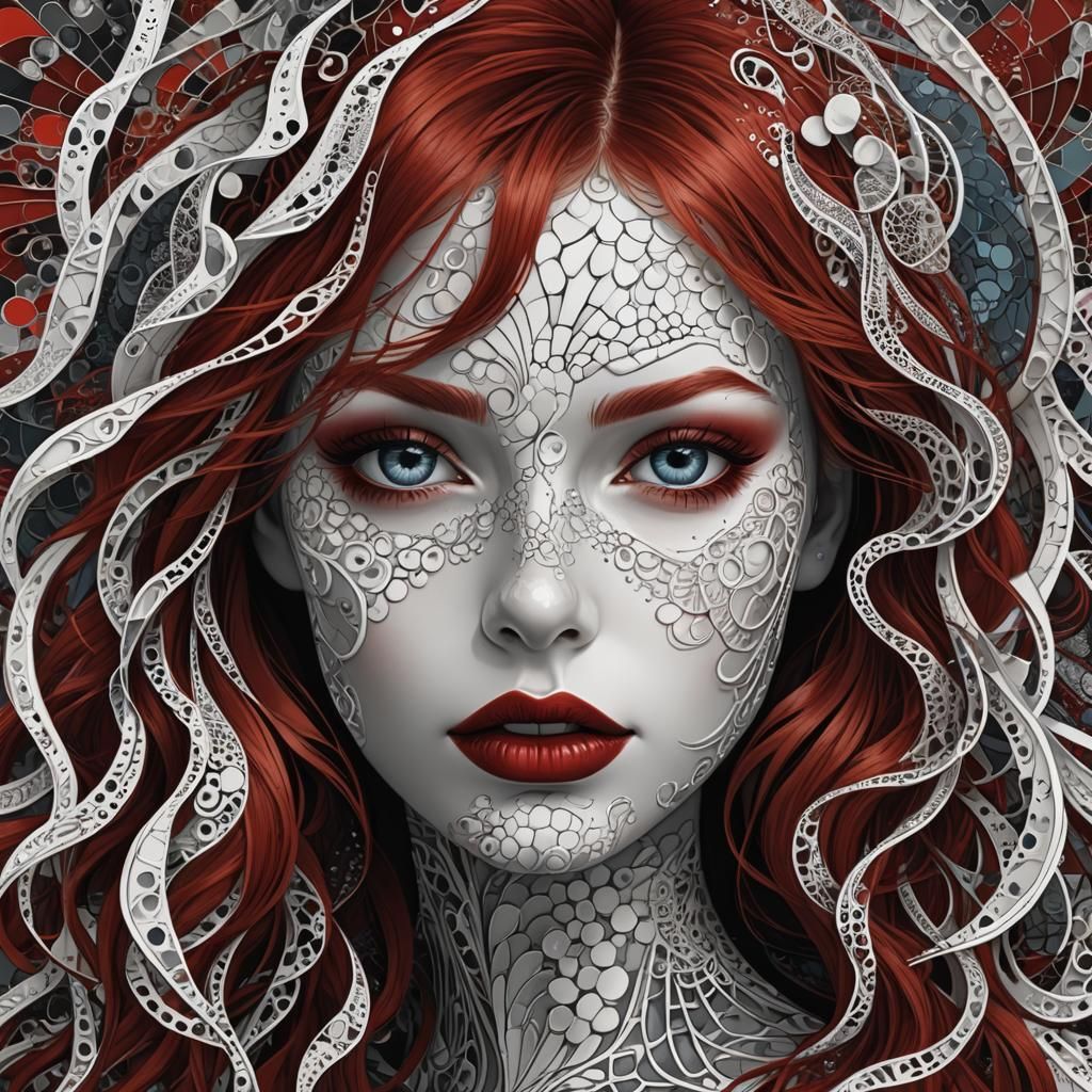 Portrait with Red Hair and Freckles in Fractal Style