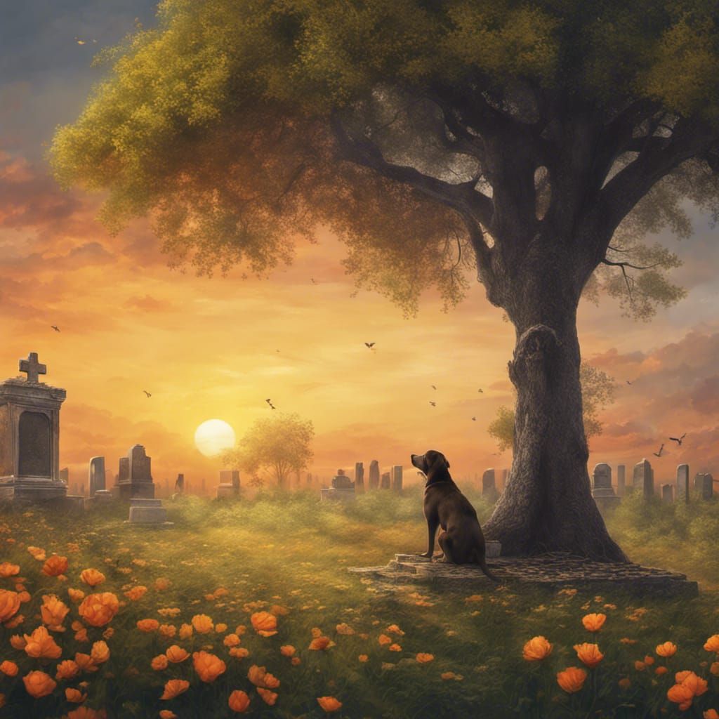 Sad Dog at Owner's Grave: Detailed Matte Painting