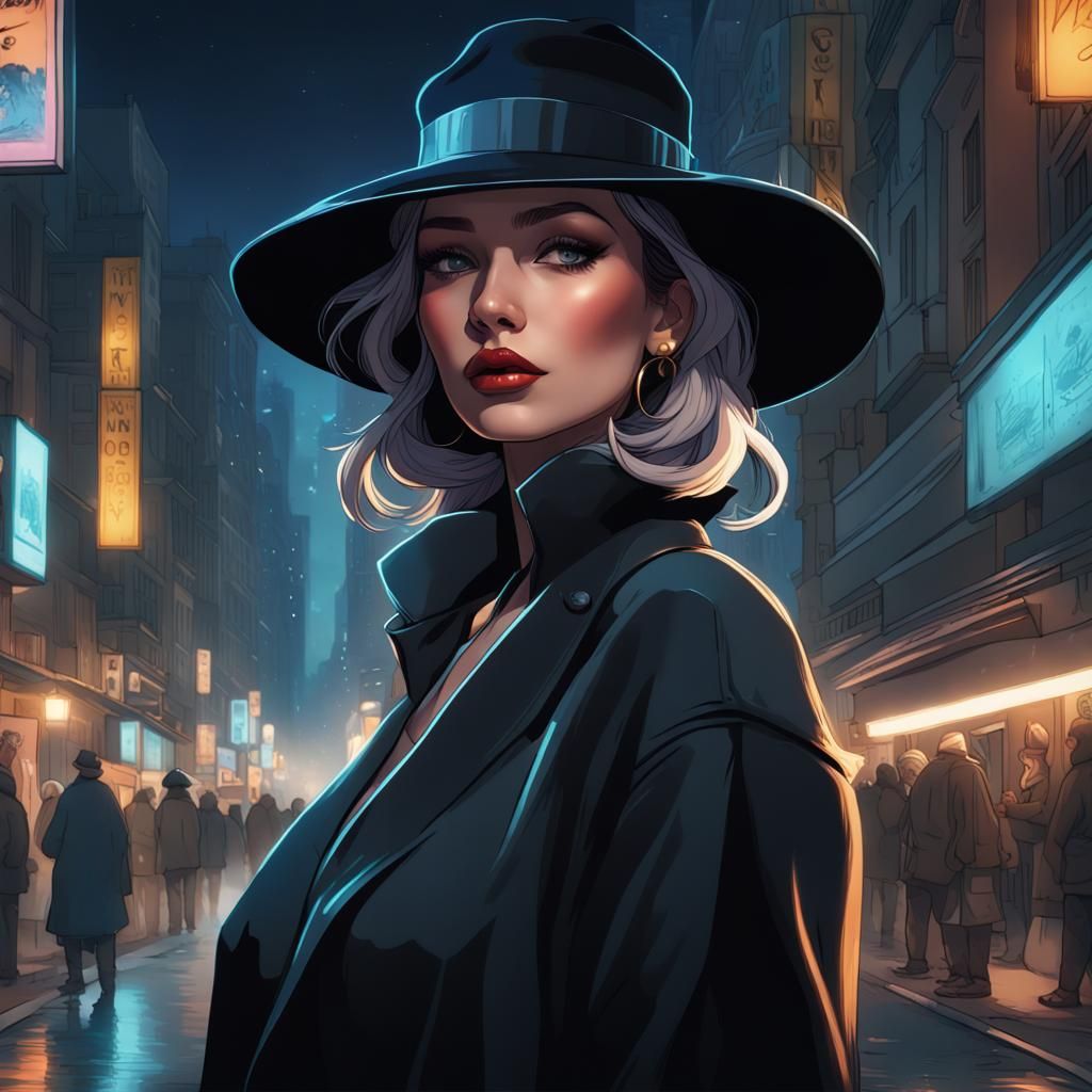 Night City Woman: Hergé-Style Illustration