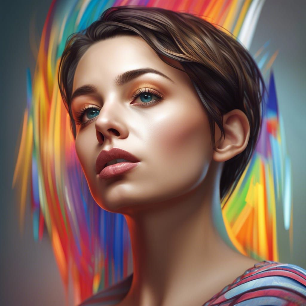 Beautiful Woman with Short Bob in Hyperrealistic Style