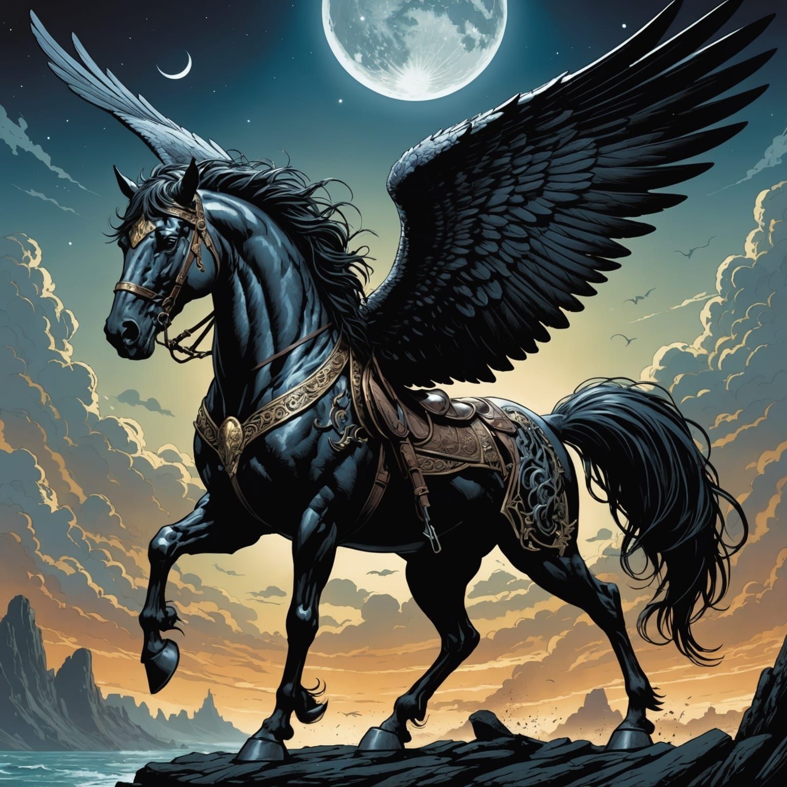 Black Pegasus Comic Book Art