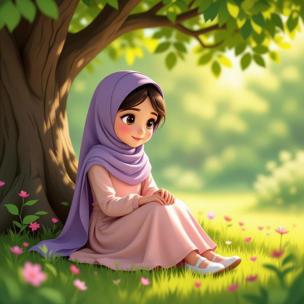 Intelligent Girl Eda in Pink Dress and Lavender Hijab Under ...