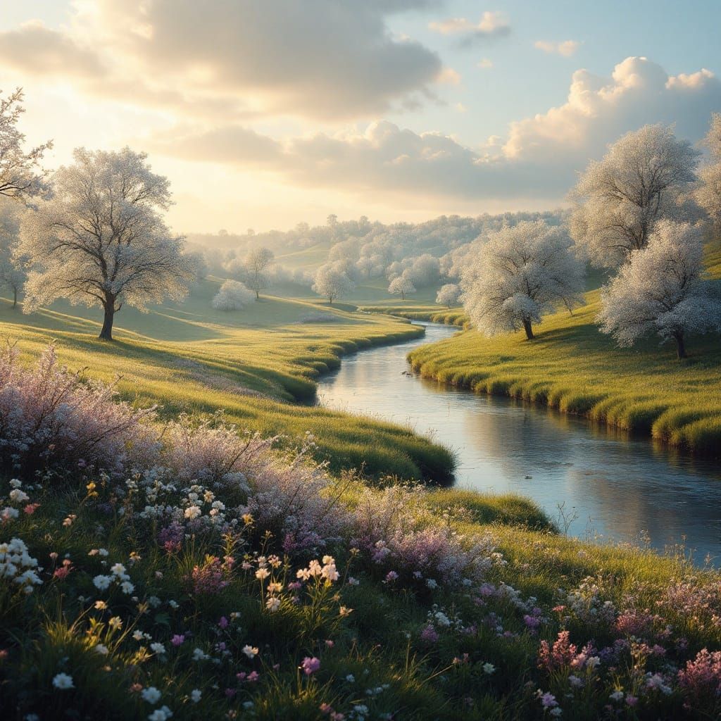 Serene Spring Awakening in Golden Hour Light
