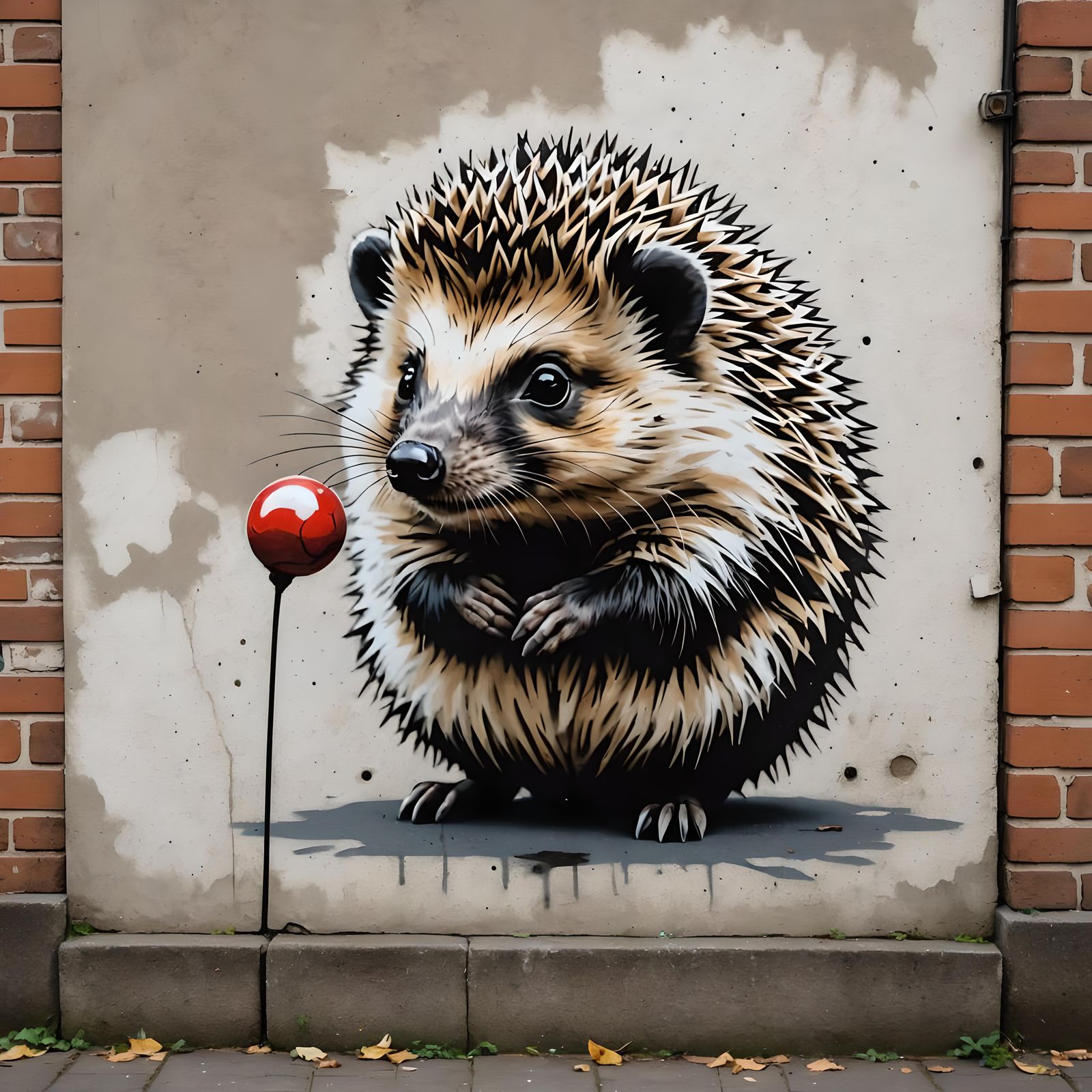 Banksy-Style Hedgehog Graffiti Art on Brick Wall